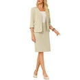 thumbnail image 4 of INSPIRE CHIC Women's 2 Piece Set Business Suit Pencil Skirt Collarless Work Blazer S Beige, 4 of 5