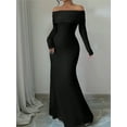 thumbnail image 3 of Women'S Long Sleeve Off the Shoulder Bodycon Dress Elegant Maxi Dress Cocktail Prom Dresses Black L, 3 of 7