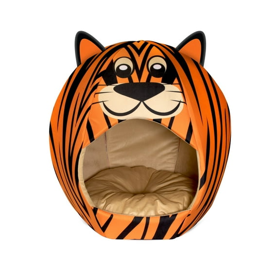 Maccabi Art: Pet Friends Igloo Bed: Small - Tiger - Animal Face Bed, Cozy Dome, Small Dogs, Cats & Puppies, 16x16x18", Removable Machine-Washable Pad