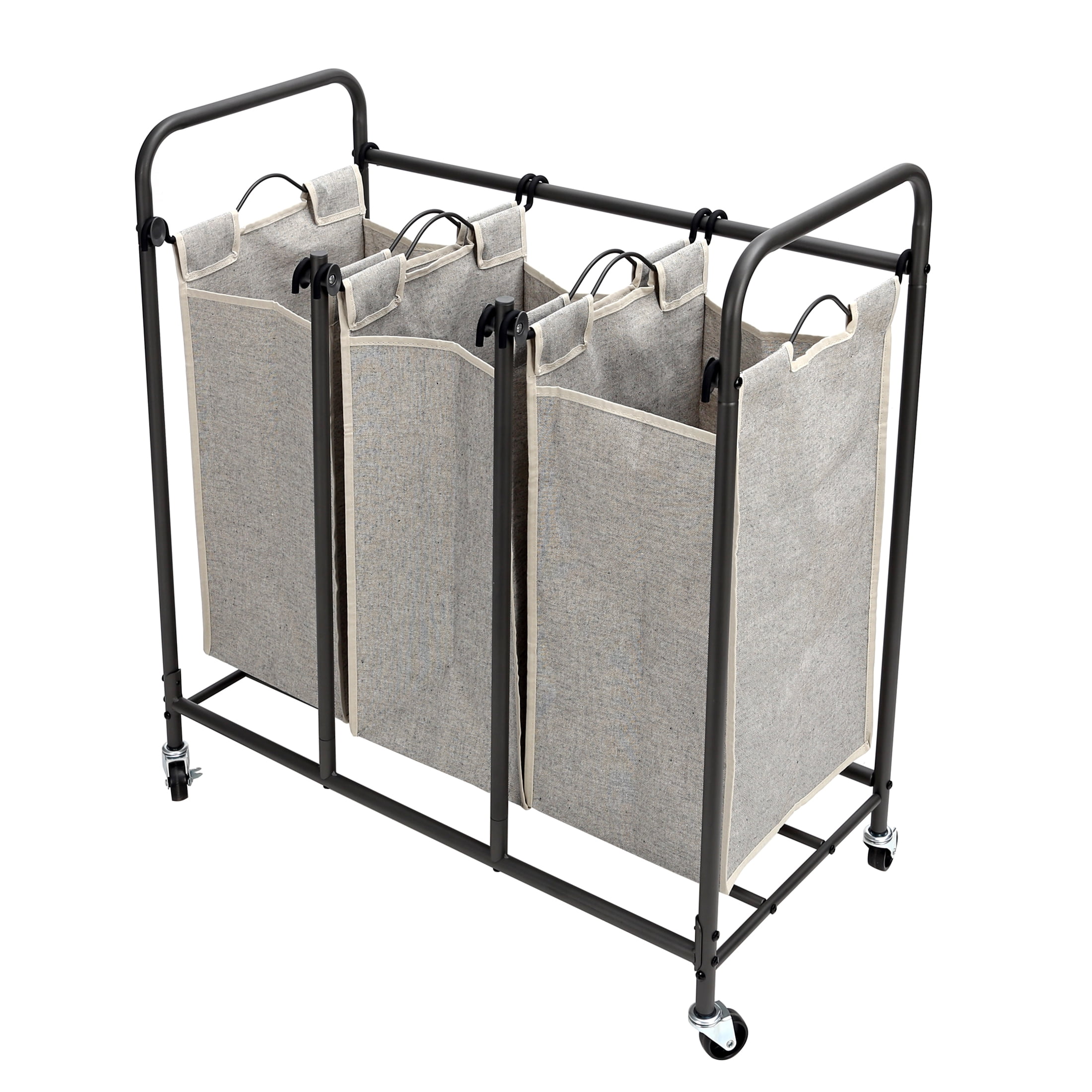 Better Homes & Gardens Laundry Sorter and Hamper, Metal Rolling Cart with 3 Removable Fabric Bins, Grey
