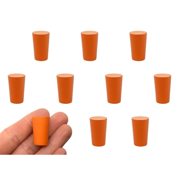 10PK Solid Rubber Stoppers - Size: 13mm Bottom, 16mm Top, 24mm Length - Orange - Superior Quality, Solid Rubber - Resistant to Acid, Alkali & Ammonia - Eisco Labs