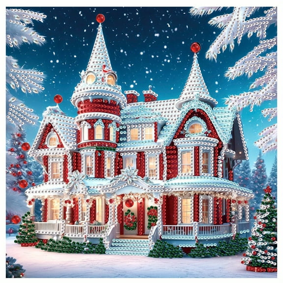 Diamond Art Painting Set, Christmas Castle DIY 5D Diamond Art Adult Set Mosaic Crafts, suitable for home, office wall decoration, can be packaged as Christmas gifts for friends