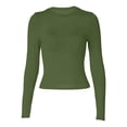 thumbnail image 4 of Vente de Liquidation! Chemises à Manches Longues pour Femmes T-Shirts pour Femmes Couleur Unie Mode Décontractée Col Rond Manches Longues T-Shirt Irrégulier Vert Armée TG, 4 of 6