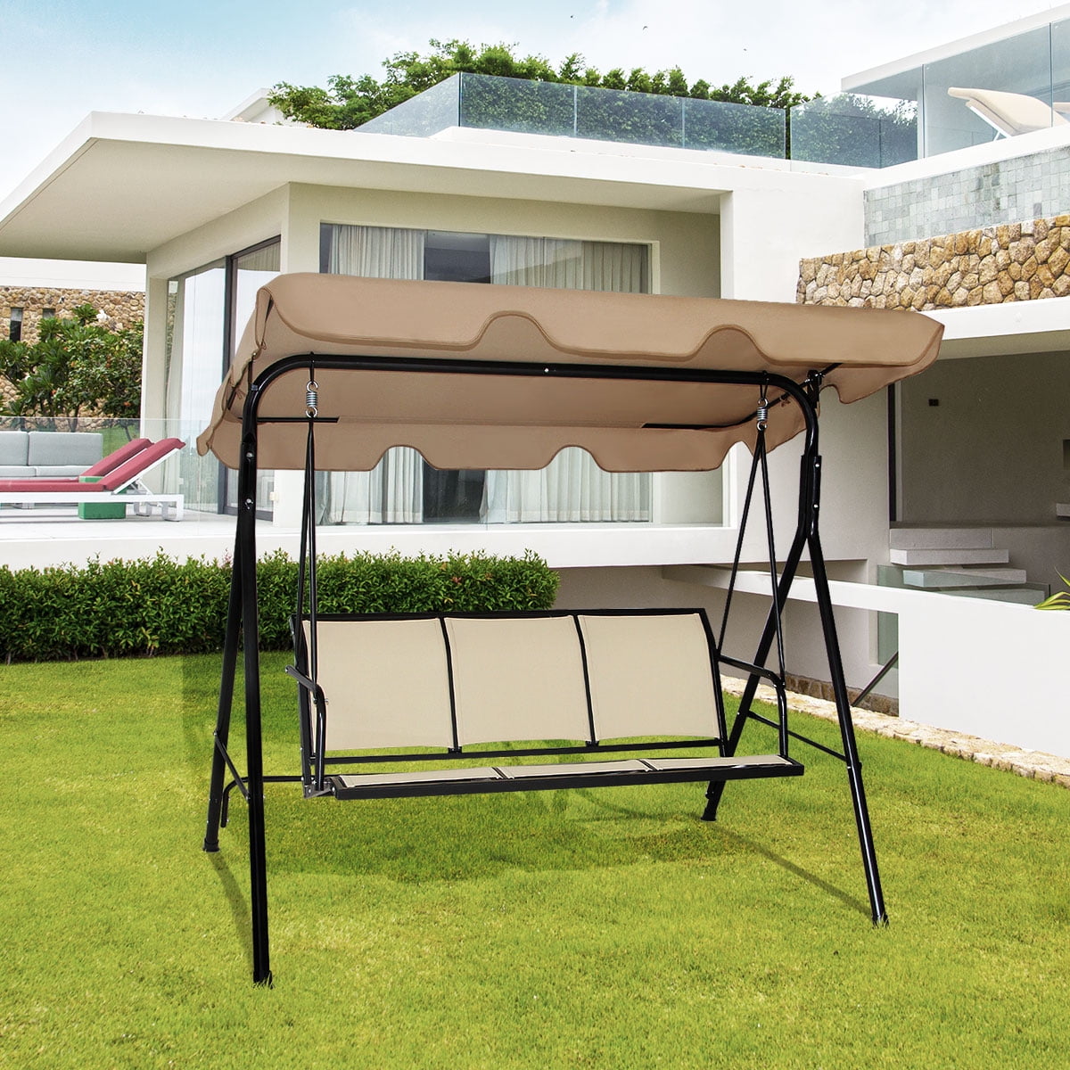 Outdoor Patio Swing Canopy 3 Person Canopy Swing Chair Patio Outdoor Black 