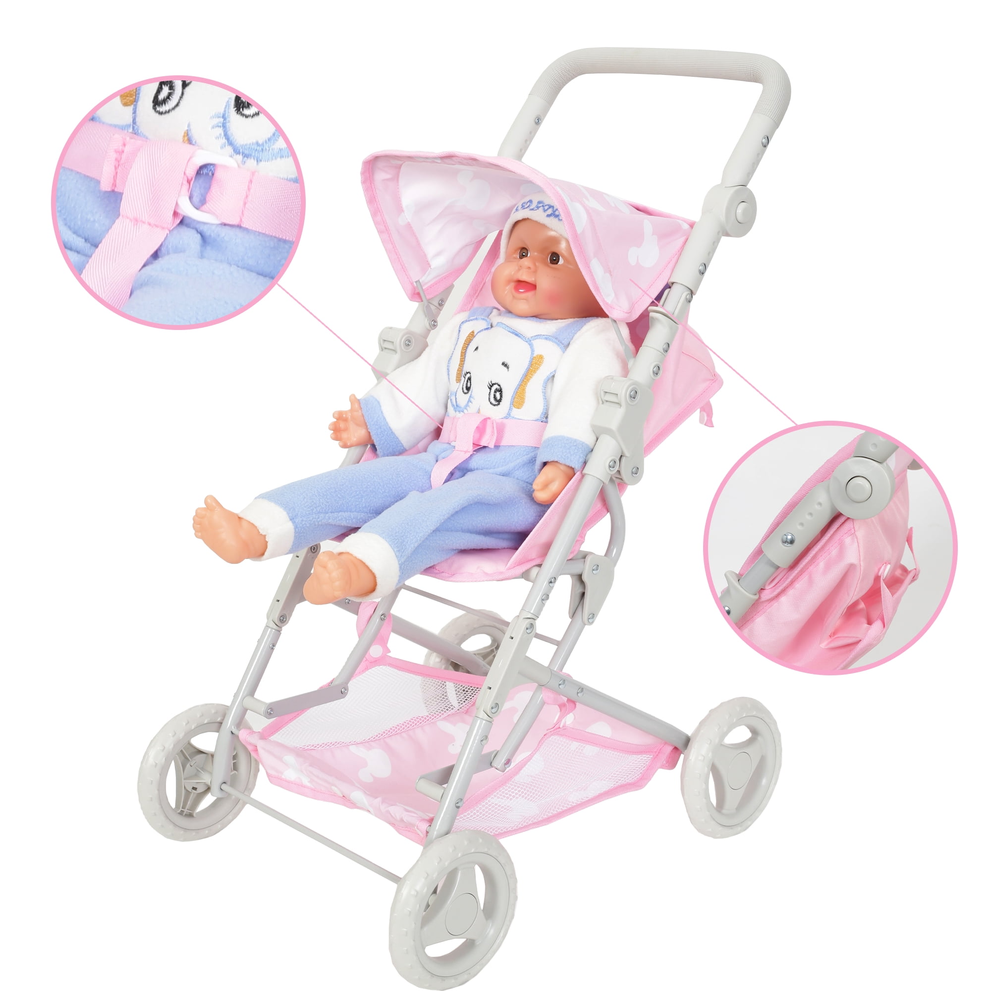 Yexmas Adjustable Doll Stroller, Pink, 18 inches