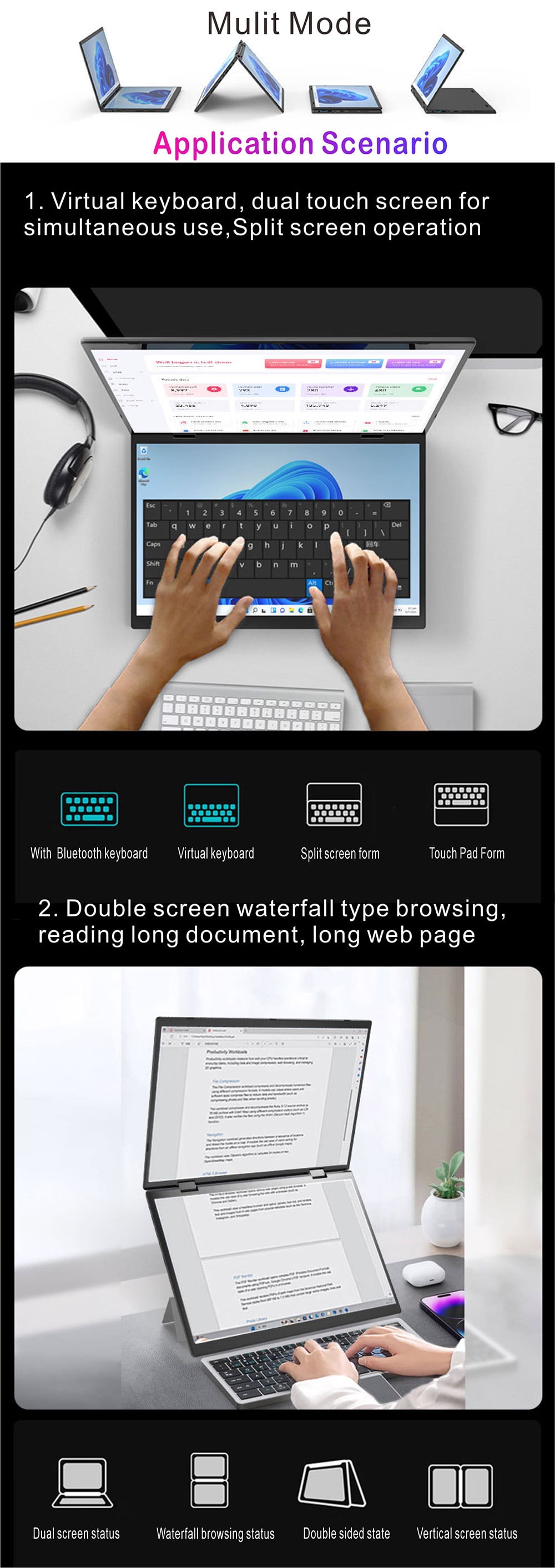 New 14 + 14 inch Touch dual screen notebook computer