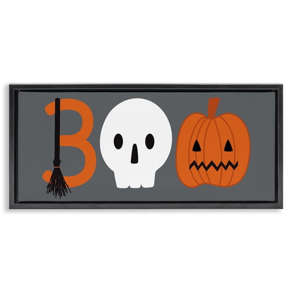 Stupell Industries Boo Halloween Fun Typography Quotes and Sayings Painting Black Floater Framed Canvas Art Print Wall Art, 25 x 11