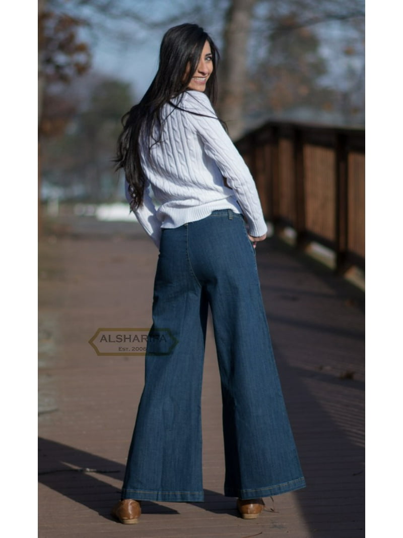 Mild pant legetøj CUTE LONG WIDE-LEG DENIM PANTS | WOMEN TROUSERS BLUE JEANS (BA005) | WAIST  SIZE = 40" / 3X / 22W - Walmart.com