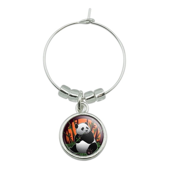 Giant Panda Bear Eating Bamboo Wine Glass Charm Drink Marker