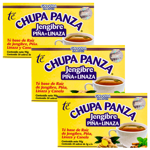 Chupa Panza Herbal Tea with Ginger, Pineapple, Flaxseed & Cinnamon, 30 Count Each, 3-Pack Combo