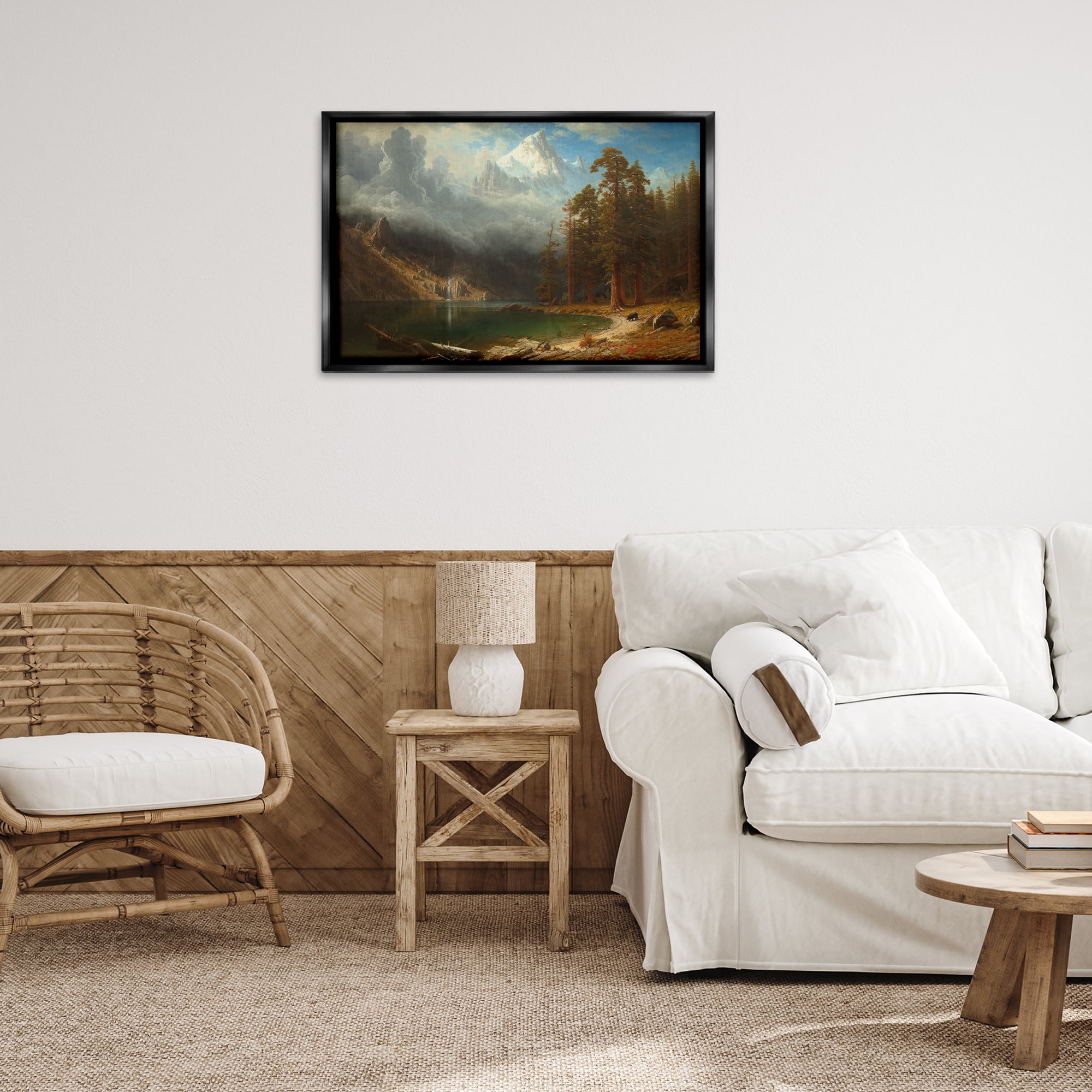 Stupell Industries Classical Bierstadt Mount Corcoron Landscape & Nature Painting Black Floater Framed Canvas Art Print Wall Art, 31 x 21