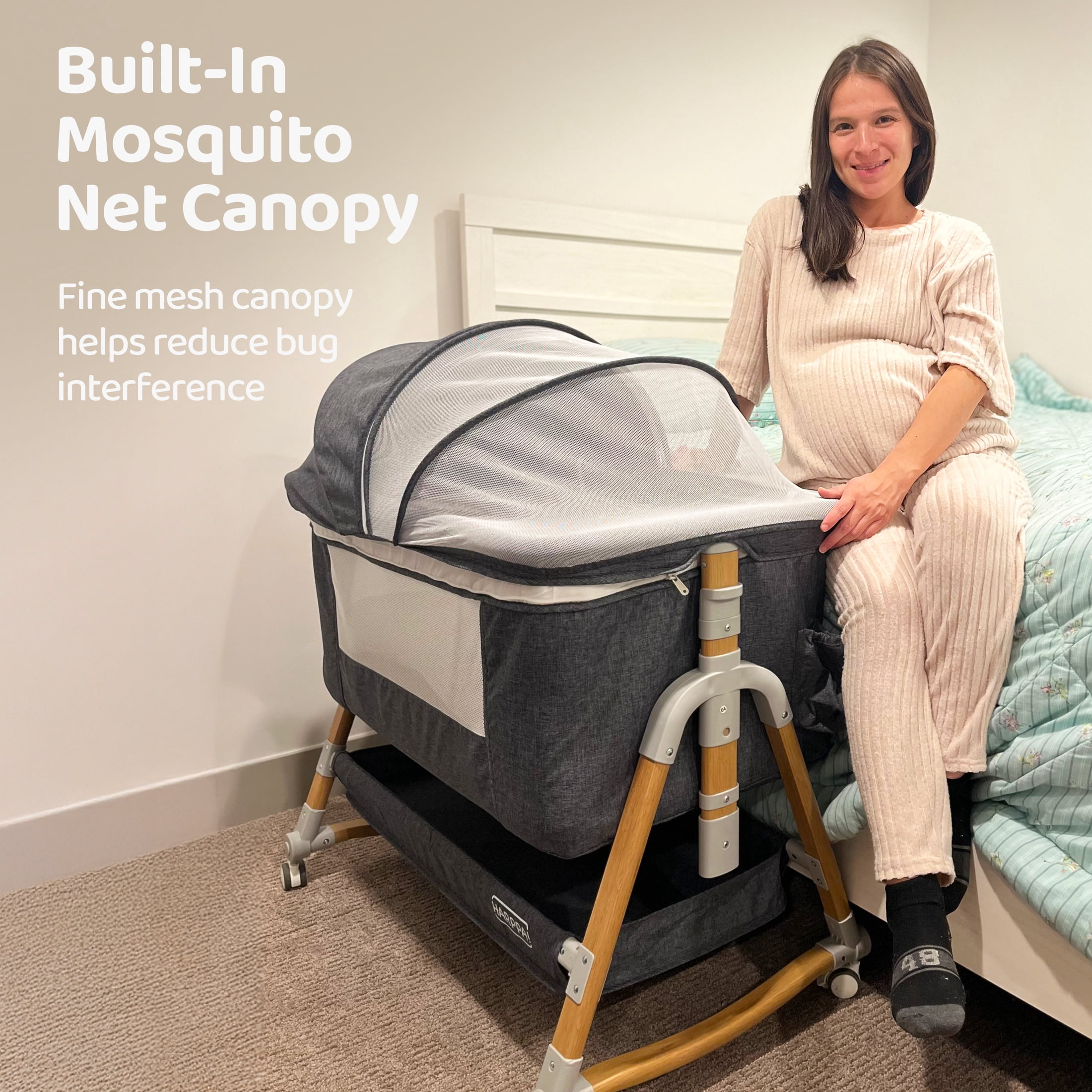 HARPPA 3 in 1 Baby Bassinet Bedside Sleeper, Height Adjustable, Easy Folding, Gray
