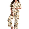 thumbnail image 2 of Huowey Women'S Halloween Pajamas Set Short Sleeve Button Down Tops And Pants 2 PC Ghost Pumpkin Graphic Lapel Leisure Summer Sleepwear,Khaki,L, 2 of 4