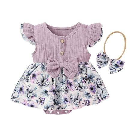 

Youmylove Floral Bow Bodysuit Linen Girls Romper Cotton Dress Summer Baby Infant Girls Romper Jumpsuit Casual Fashion Clothing Set