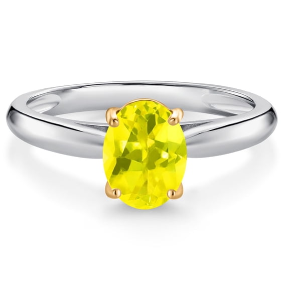 Gem Stone King 925 Sterling Silver and 10K Yellow Gold Canary Mystic Topaz Solitaire Engagement Ring for Women (1.56 Cttw, Oval 8X6MM, Gemstone Birthstone, Available in Size 5, 6, 7, 8, 9)