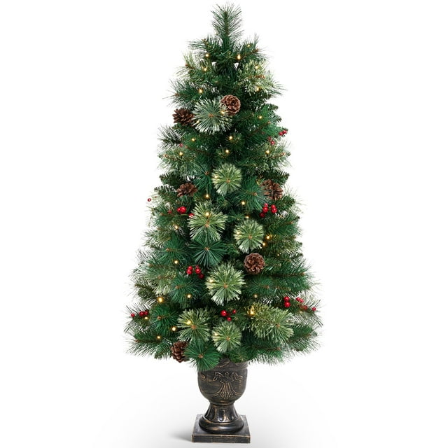 Árbol de Navidad Decoway artificial preiluminado de 4 pies con base dorada
