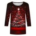 thumbnail image 5 of Womens Christmas Outfit Bling Christmas Tree Top 3/4 Sleeve Blouses for Women Round Neck T Shirts Loose Fit Vacation Tops, 5 of 5