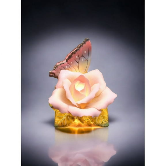 Ceramic Butterfly Nightlight with Peace Rose 4.875" Gifts for Mom Nature Decor