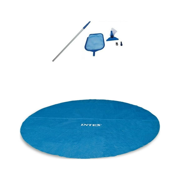 Intex 12' Metal Frame Pool Solar Cover w/ Cleaning Maintenance Pool Kit