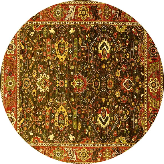 Ahgly Company Indoor Round Oriental Yellow Industrial Area Rugs, 4' Round