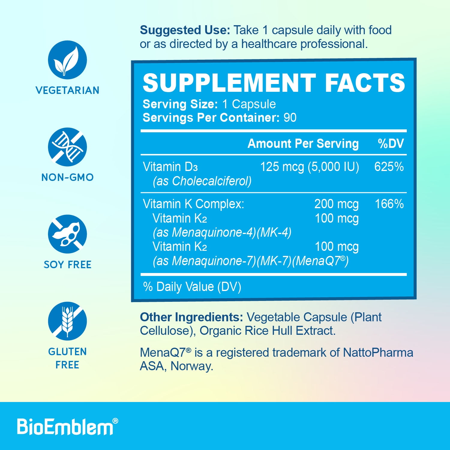 BioEmblem Magnesium Glycinate with Zinc and BioEmblem Vitamin D3 K2 Capsules (5000IU and 200mcg)