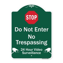 SignMission Designer Series Sign - Do Not Enter 24 Hour Video Surveillance | Green & White 18" x 24" Heavy-Gauge Aluminum Architectural Sign | Protect Your Business & Municipality |