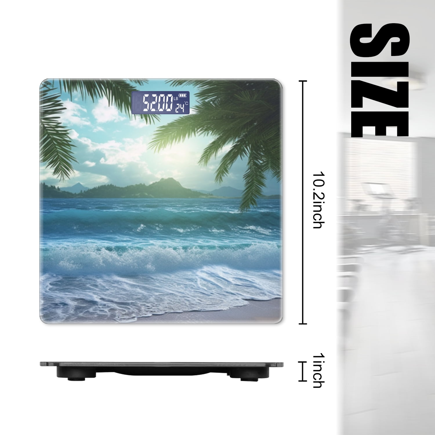 Bathroom Scale, Highly Accurate Digital Body Scale,Precisely Measures Weight up to 400 lbs-Beautiful Tropical Beach With Palm Trees And Blue Waves