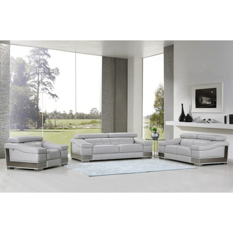 Three Piece Indoor Light Gray Italian Leather Six Person Seating Set Three Piece Indoor Light Gray Italian Leather Six Person Seating Set