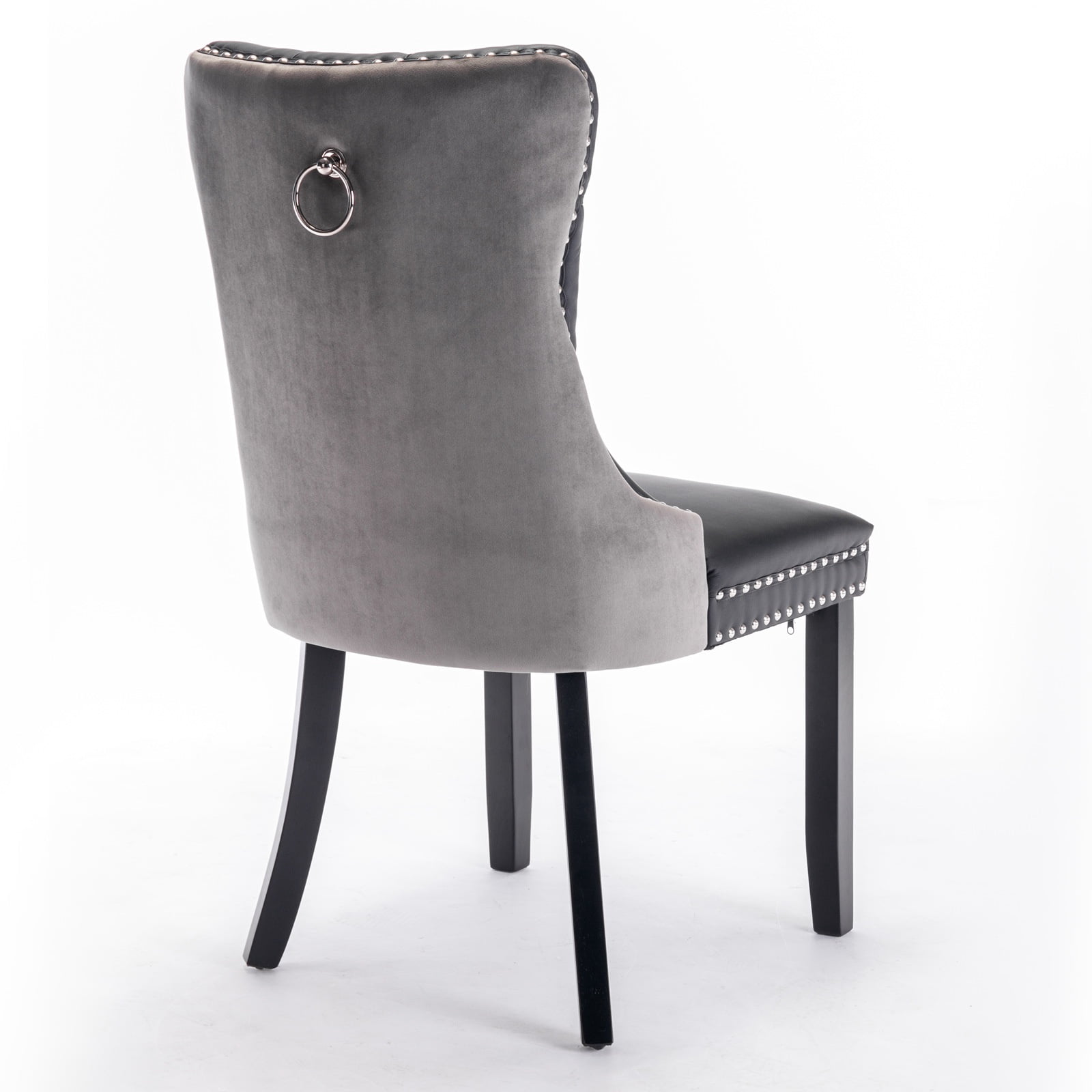 Dining Chairs Set of 2, Upholstered High-End Tufted Dining Room Chair with Back Ring and Nailhead Trim, Modern Velvet Kitchen Chairs with Solid Wood Legs for Kitchen, Home,Black+Gray