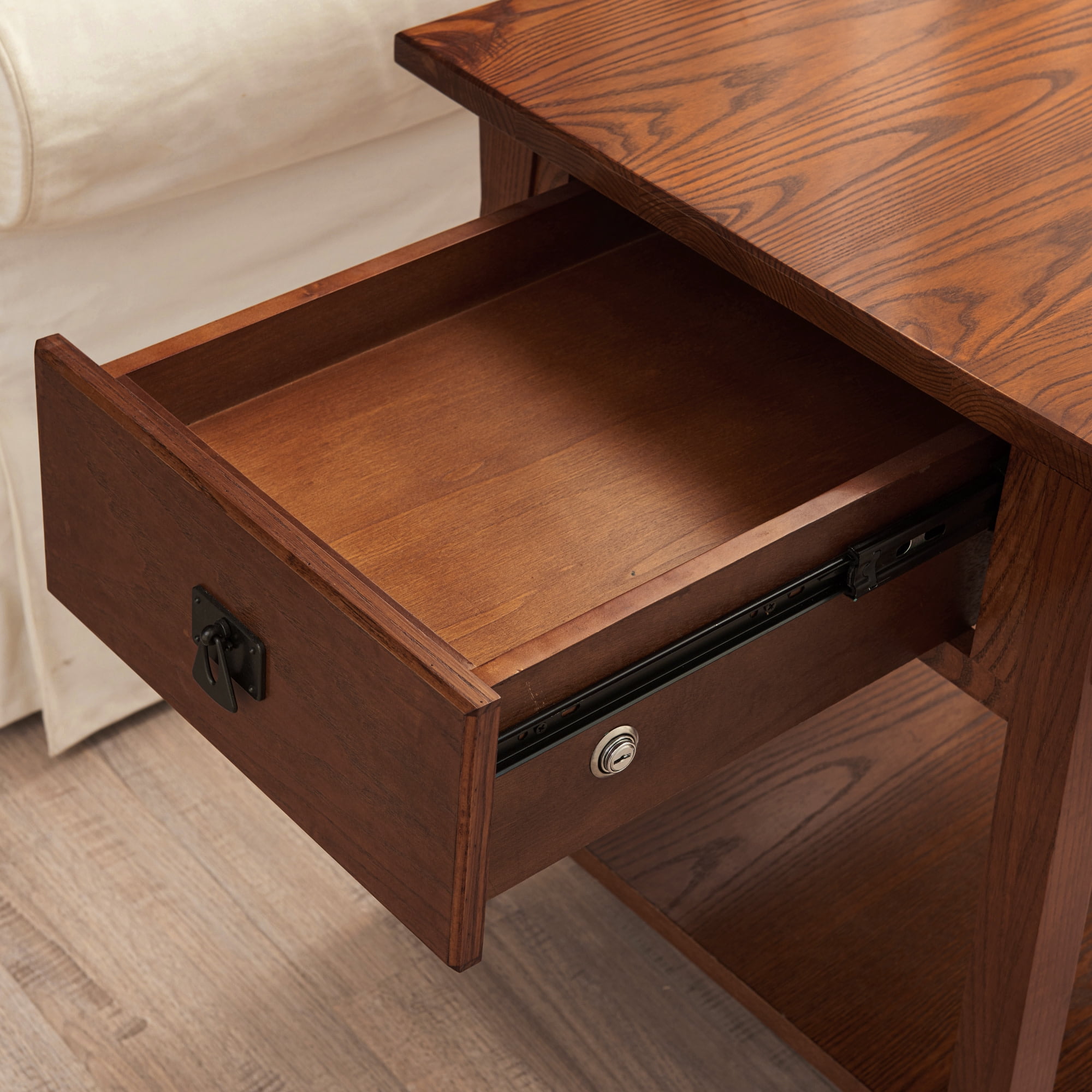 Leick Home Solid Wood Mission End Table with Locking Secret Compartment, Russet Finish