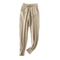 thumbnail image 3 of Women's Soft Knitted Casual Drawstring Ankle Tie Pants, Solid Color With Functional Pockets, Mid Rise Elastic Waist, Comfortable Straight Leg for Daily Wear, Lounging, | TruBelle,Khaki Free Size, 3 of 9