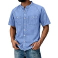 thumbnail image 4 of Homeyce Mens Vintage Western Button Down Shirts Distressed Cowboy Shirt Solid Color Trendy Shirt Jackets,Blue 3XL, 4 of 6