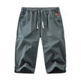 thumbnail image 2 of Men Summer Linen Look Capri Pants Casual Elastic Waist 3/4 Length Trousers Plus SizeGift, 2 of 3