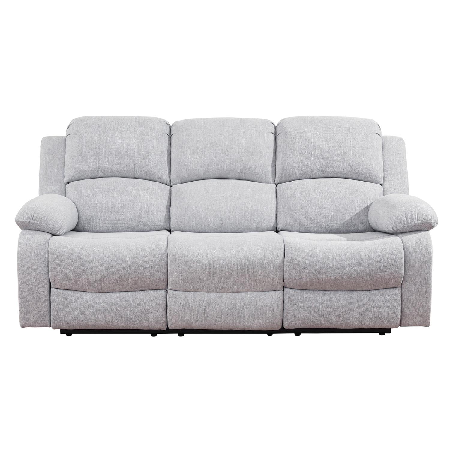 Gewnee Linen Fabric Upholstered Manual Reclining Sofa with 3 Recliners and Cup Holders,Gray