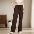 thumbnail image 2 of TrendOFT Women's Wide Leg Pants Elastic High Waisted Waffle Knit Casual Palazzo Pants Trousers with Pockets Coffee S, 2 of 8