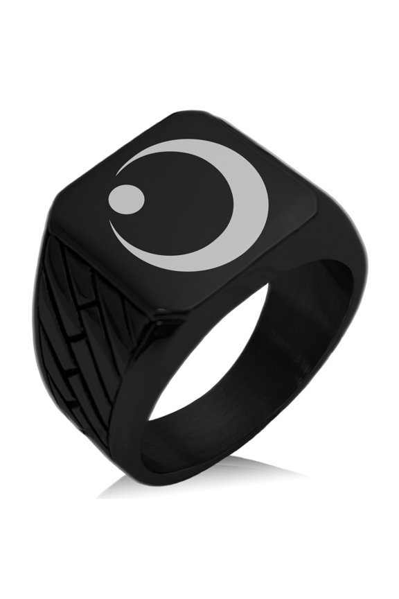 Stainless Steel Obu Samurai Crest Geometric Pattern Biker Style Polished Ring