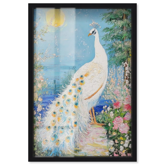 Peacock in Paradise Shadowbox Print Natures Art Prints by Art Remedy, Black Frame, 10 x 15