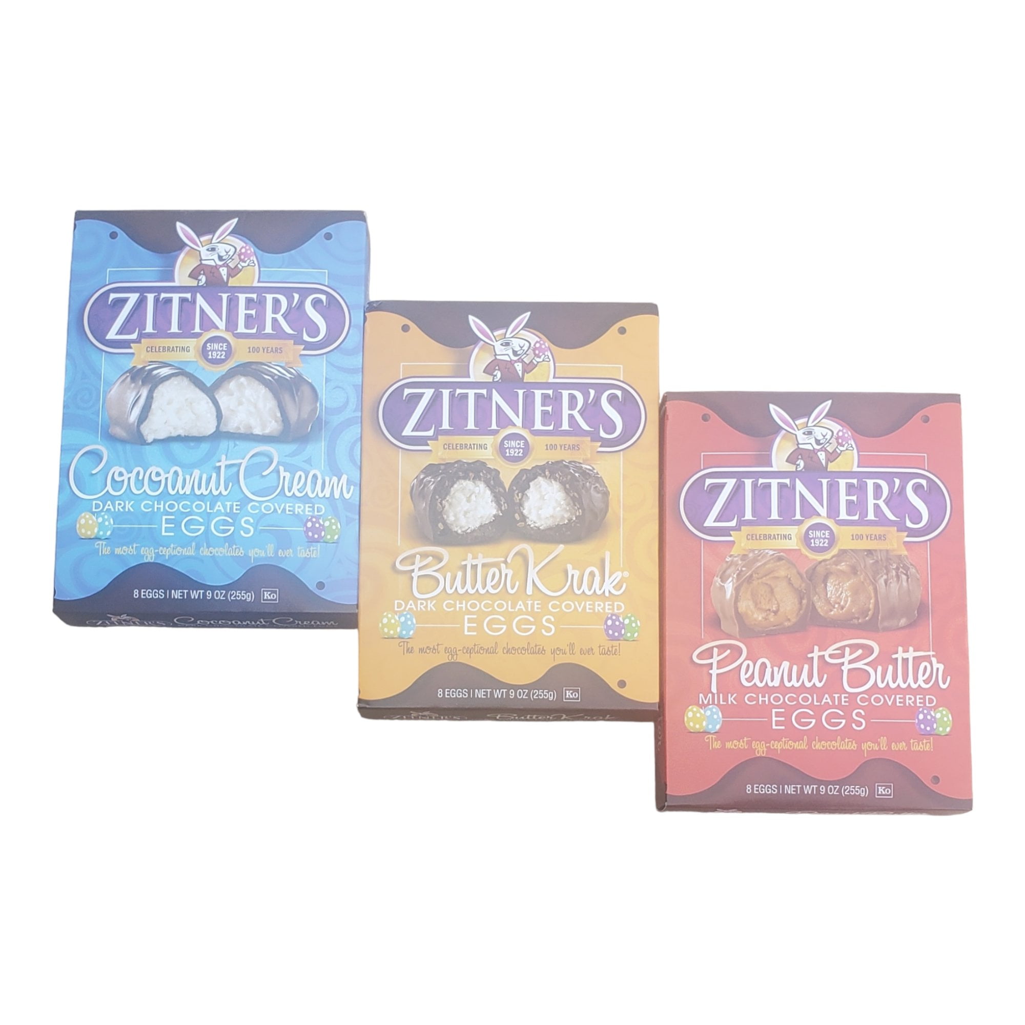Zitner's Chocolate Eggs Variety Pack Cocoanut Cream, Peanut Butter