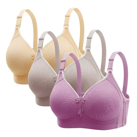 LYEAA Wireless Bras for Women Support Lace Full Cup Seamless Solid Color Daily Bras 3 Pack
