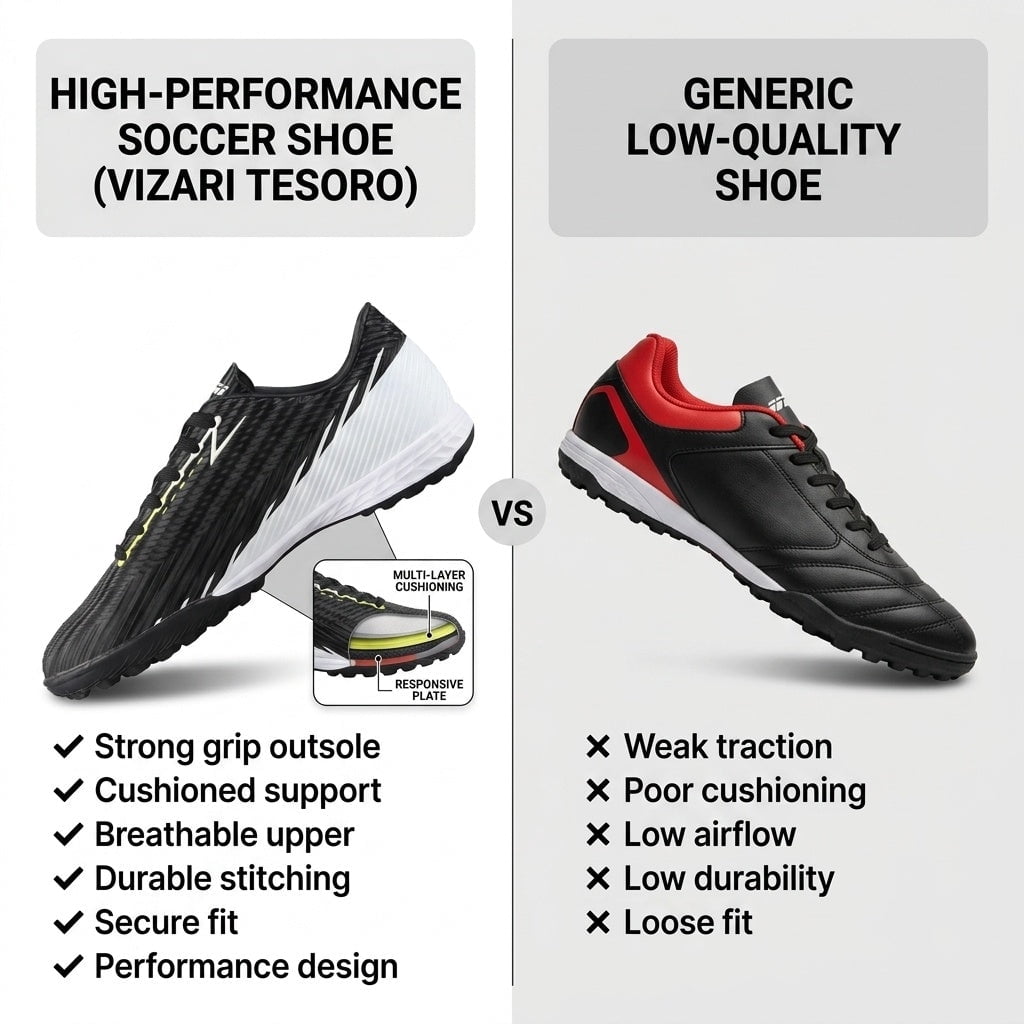Vizari Tesoro Turf Soccer Shoes for Boys and Girls| Turf Shoes with Durable Synthetic Upper | Youth Football Turf Shoes with Molded Rubber Oursole | Superior Traction on Turf Ground, (Black, 10.5)