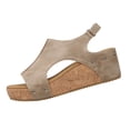 thumbnail image 3 of IEMIEMIEM Women's Wedge Sandals Dressy Summer Open Toe Espadrilles Platform Sandals Buckle Ankle Strap Wedge Sandals Leather Sandals Casual Low Wedges Walking Strappy Slip on Sandals Beige 6.5 Wide, 3 of 7