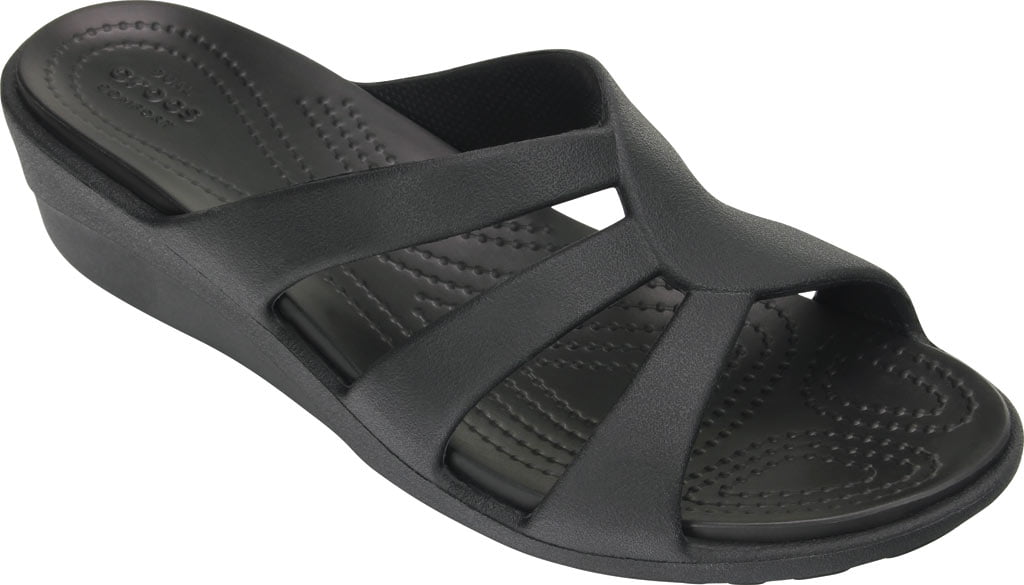 Crocs Sanrah Women's Hammered Wedge Thong Sandal BLACK Flip-Flops *FAST SH 