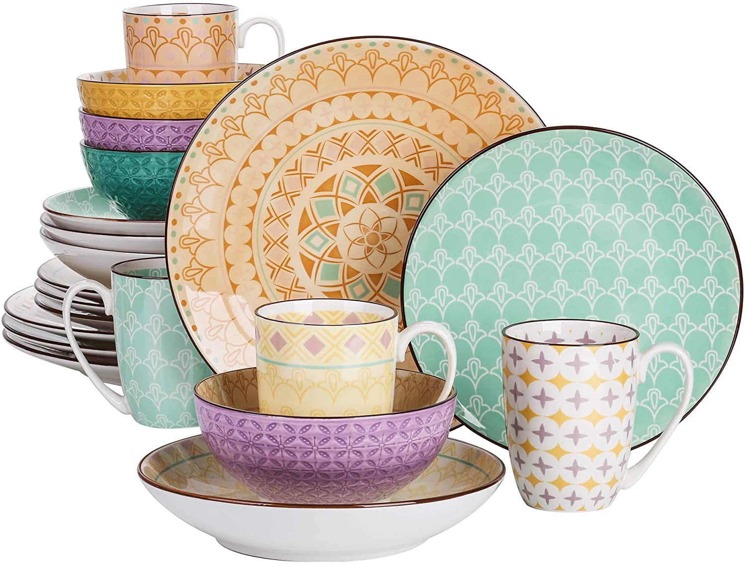 Pastel Multicolored 6 inch Ceramic Stoneware Flatware Serving Spoons Set of 6 
