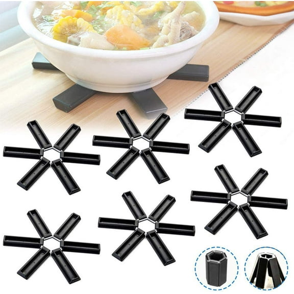 Zhaomeidaxi 6Pcs Folding Silicone Heat Insulation Pad, Design Foldable Non-Slip Heat-Insulating Placemat, Creative Kitchen Hot Pot Holders Trivets Used in Kitchen,Restaurant,Outdoor Dinner