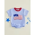 thumbnail image 3 of BemeyourBBs Newborn Baby Boy Girl 4th of July Outfit Patriot Independence Day Clothes Summer Bubble Romper Short Sleeve America Flag Embroidery Bodysuit Jumpsuit, 3 of 4