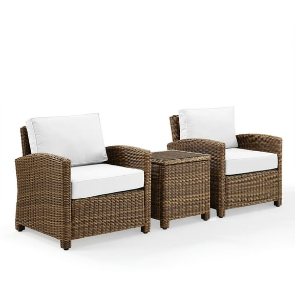 Bradenton 3Pc Outdoor Wicker Armchair Set - Sunbrella- Side Table & 2 Armchairs