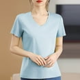 thumbnail image 2 of fatyb Womens Cotton T-Shirts V Neck Short Sleeve Casual Tee Tops Solid Color Breathable Summer T Shirts, 2 of 4