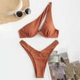 thumbnail image 3 of 1 Set One Shoulder Swimsuit Soft Padded Two Pieces Sexy V Neck Solid Color Bikini for Travel, 3 of 6