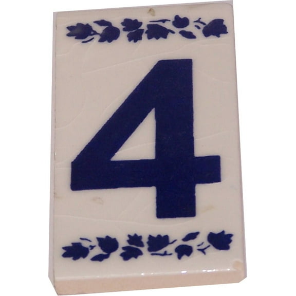 Holy Land Market Numeral Four Painted Tile from Jerusalem - 3x1.5 Inches - Asfour Outlet Trademark