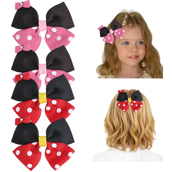 JoyBowie 4 Pack 3 Inch Minnie Style Polka Dot Hair Bows for Girls, Grosgrain Ribbon Bows with Alligator Clips for Toddlers, Kids, Daily Wear and Party Accessories